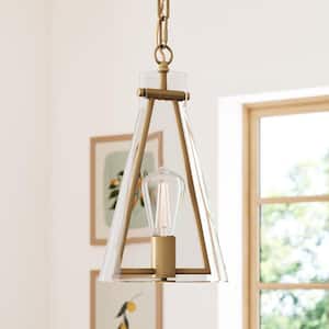Olton Gold Modern Pendant Light with Glass Shade, Hanging Light Fixture with Adjustable Brass Chain for Kitchen