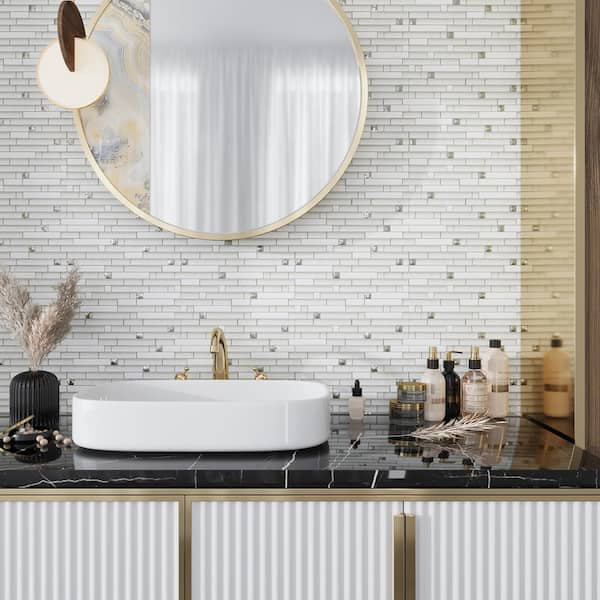 White 4 in x 5 Polished and Honed Glass and Stone Floor and Wall Tile Sample