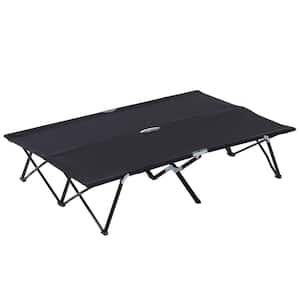 Metal Garden Stool, Portable Outdoor 2-Person Folding Camping Cot with Carry Bag for Camping Beach Hiking in Black