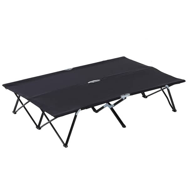 Otryad Metal Garden Stool, Portable Outdoor 2-Person Folding Camping Cot with Carry Bag for Camping Beach Hiking in Black