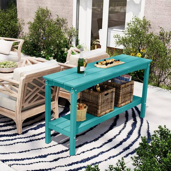 WESTIN OUTDOOR Laguna Outdoor Patio Bar Console Table with Storage Shelf Turquoise OP8015 TQ The Home Depot