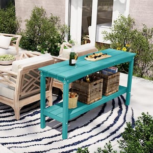 Laguna Outdoor Patio Bar Console Table with Storage Shelf Turquoise
