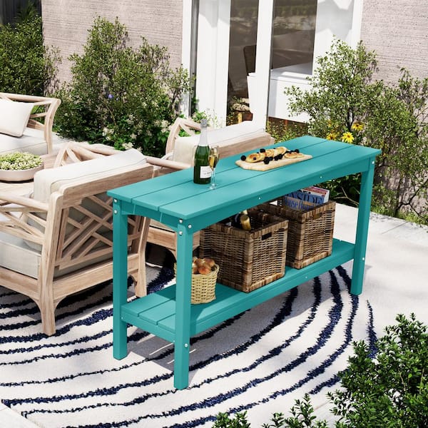 Laguna Outdoor Patio Bar Console Table with Storage Shelf Turquoise