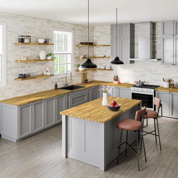 Unfinished White Oak 6.17 ft. L x 39 in. D x 1.5 in. T Butcher Block Countertop