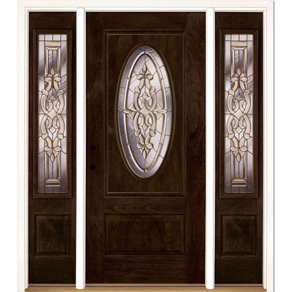 67.5 in.x81.625in.Silverdale Brass 3/4 Oval Lt Stained Chestnut Mahogany Rt