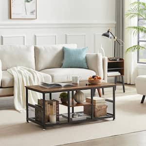 Coffee Table with Storage Living Room, Modern and Industrial Mesh Shelf, 39.4 in., Brown Coffee Tables For Living Room