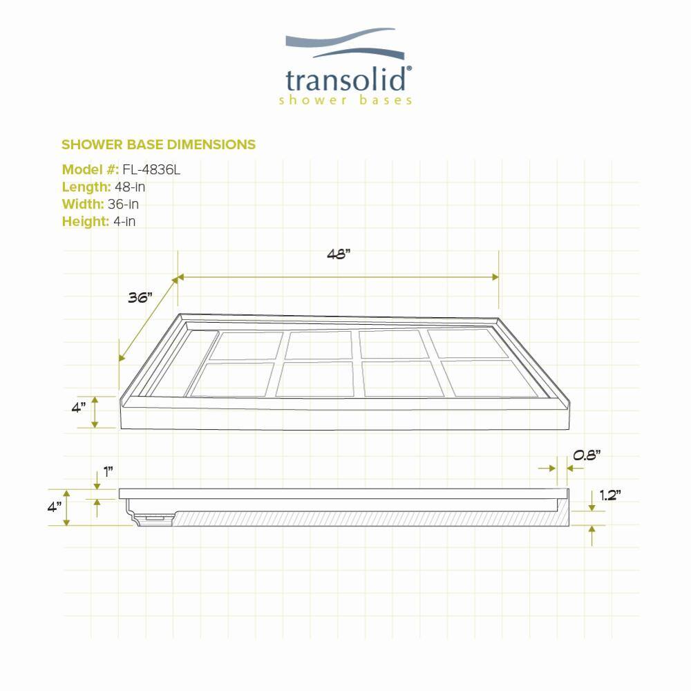 White Rectangular 36'' x 48'' Shower Base with Left Drain