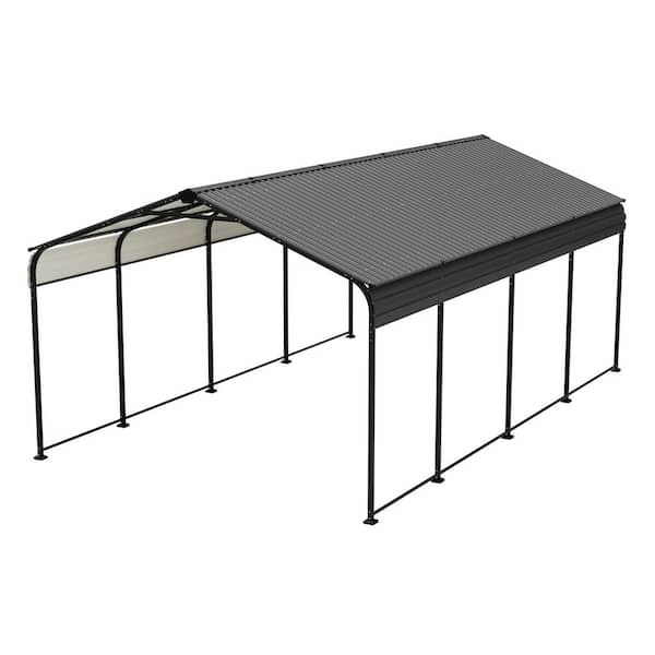 12 ft. x 20 ft. x 8 ft. Anthracite Metal Outdoor Heavy Duty Galvanized Steel Roof Carport with Waterproof Cloth