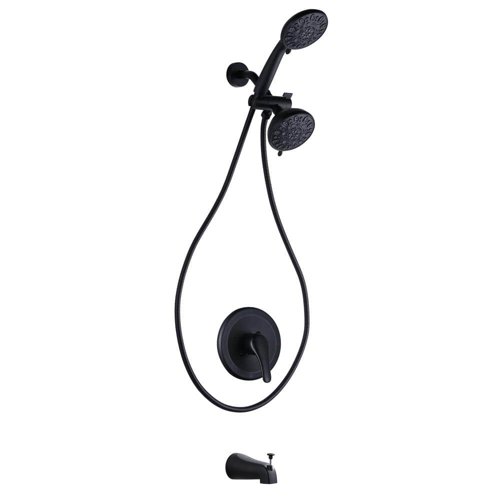 Matte Black Dual 2-In-1 Round 7-Spray Tub and Shower Faucet