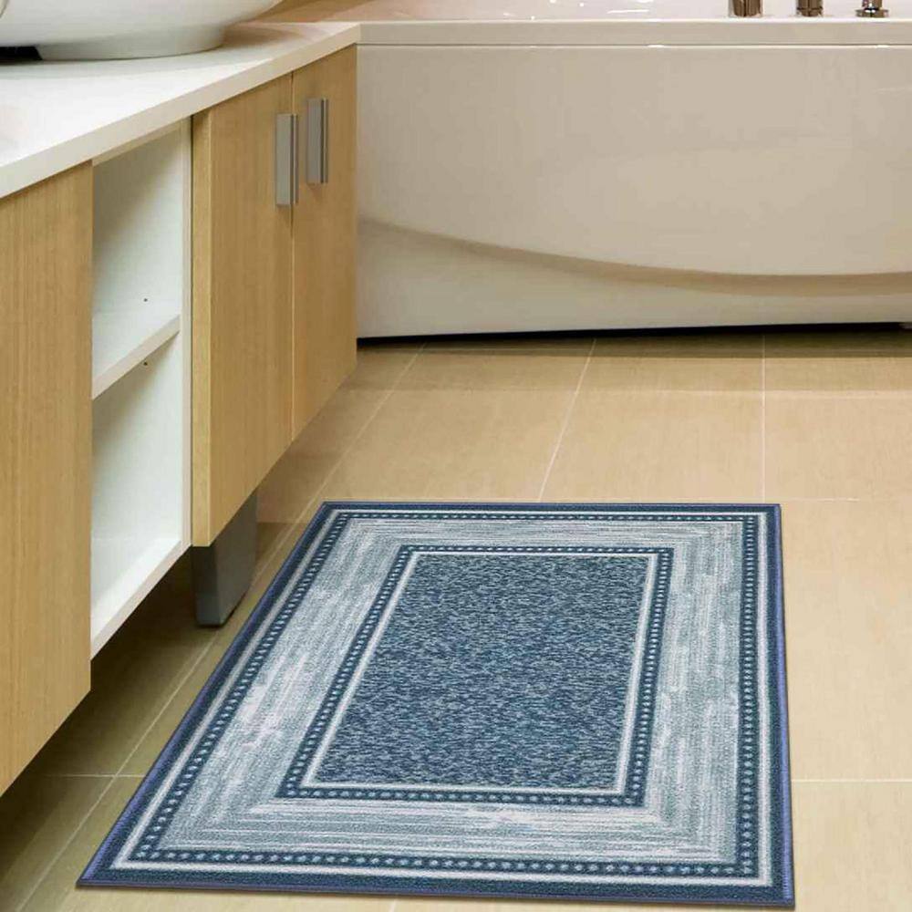 Blue Synthetic Non-Slip Washable Rectangle Area Rug