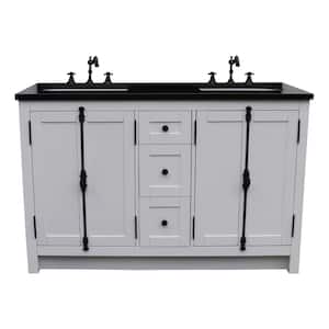 Plantation 55 in. W x 22 in. D Double Bath Vanity in White with Granite Vanity Top in Black with White Rectangle Basins