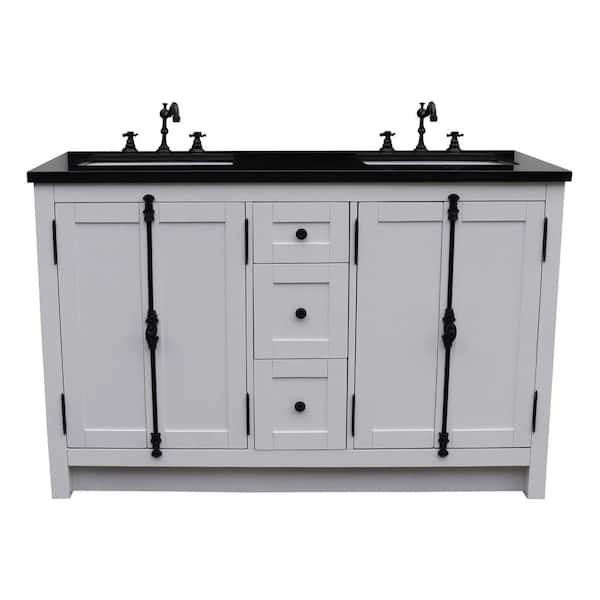 Bellaterra Home Plantation 55 in. W x 22 in. D Double Bath Vanity in White with Granite Vanity Top in Black with White Rectangle Basins