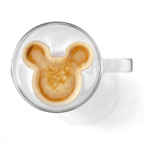 JoyJolt Disney Mickey 3D Double Wall Coffee Tea Mugs - 10 oz - (Set of 2), Clear