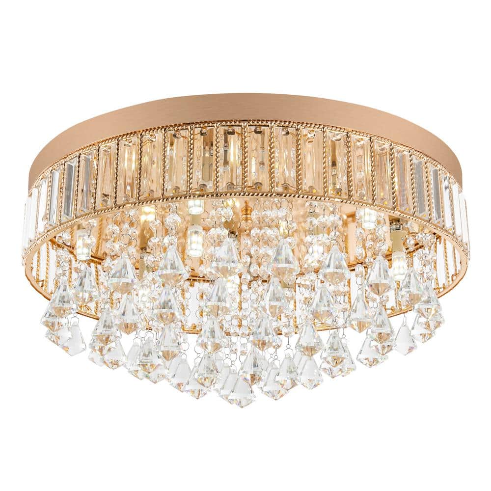 19.68 in. 9-Light Gold Modern Round Flush Mount Ceiling Light with Clear Crystal Shade and No Bulbs Included price history on PriceWatchPro