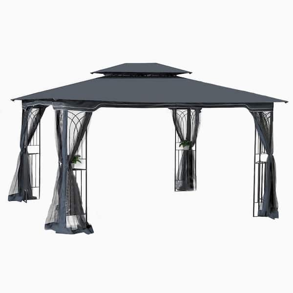Wateday 13 ft. x 10 ft. Gray Top Patio Gazebo Canopy Tent With Ventilated Double Roof and Mosquito Net
