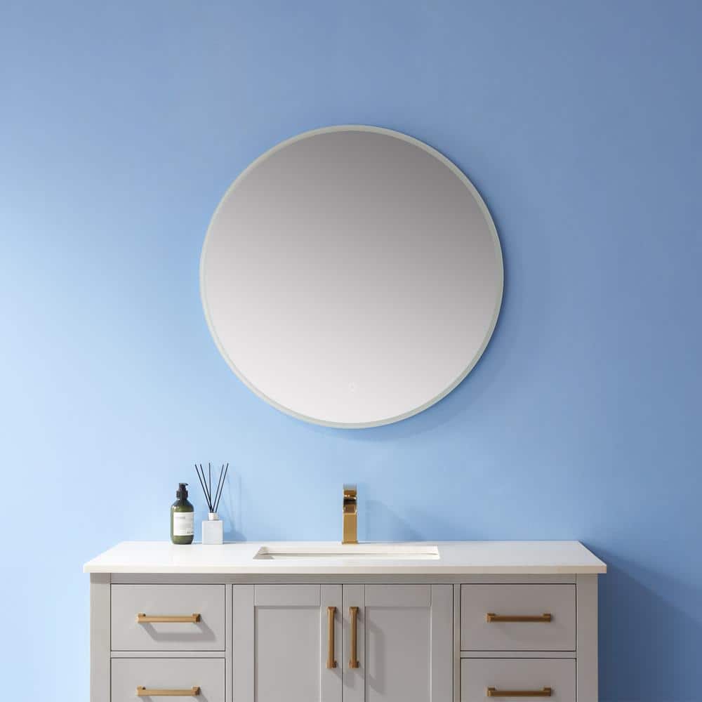 Century 32" Brushed Aluminum Frameless Round Vanity Mirror with LED