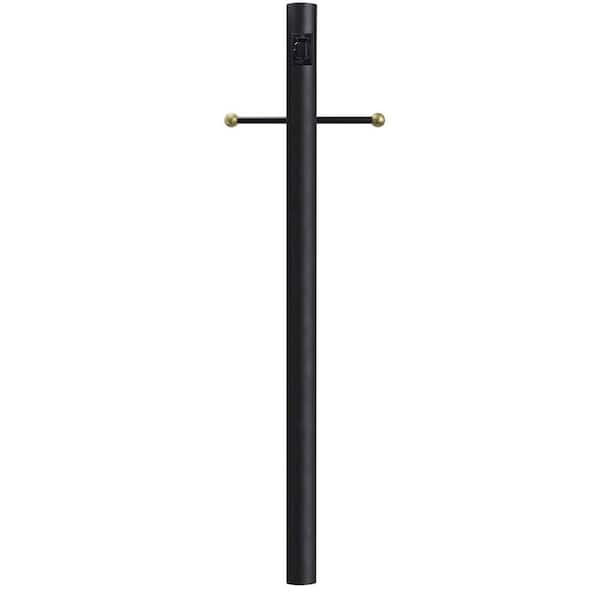 8 ft. Black Outdoor Direct Burial Lamp Post with Cross Arm and Grounded Convenience Outlet fits 3 in. Post Top Fixtures