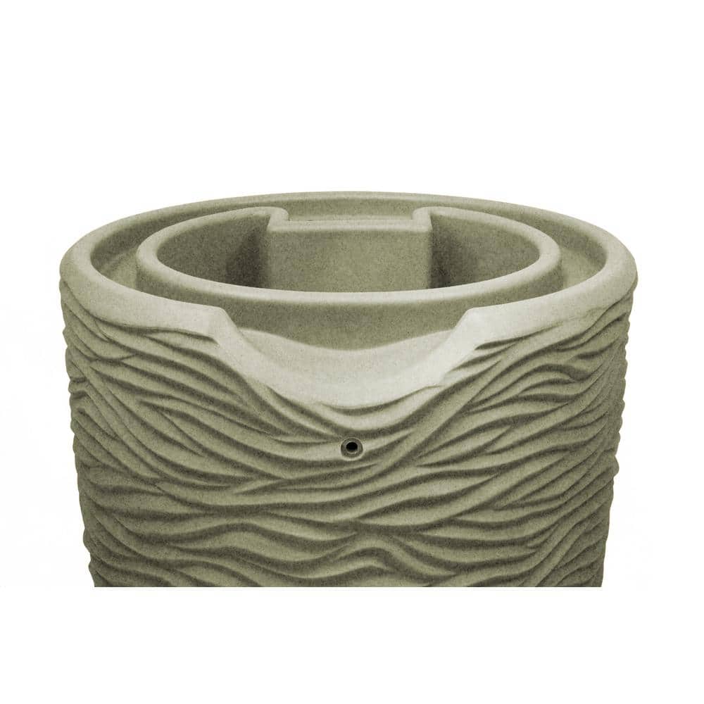 Sandstone Textured 65 Gallon Plastic Rain Barrel with Brass Spigots