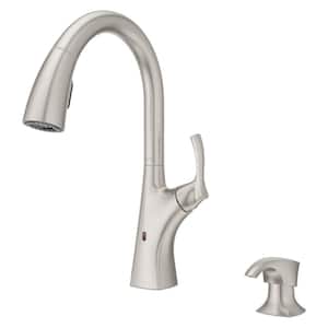 eMasey Electronic Single Handle Pull-Down Sprayer Kitchen Faucet w/Deckplate Soap Disp in Spot Defense Stainless Steel