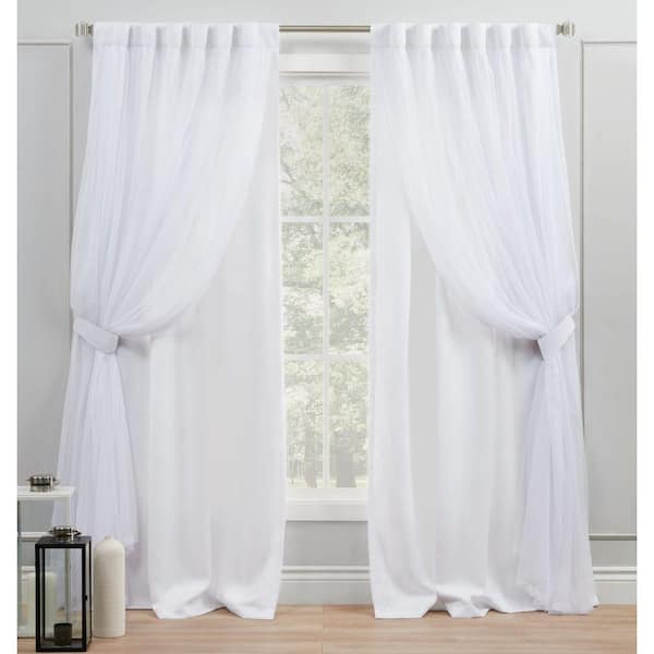 Exclusive Home Catarina Layered Solid Room Darkening Blackout and Sheer Hidden Tab/Rod Pocket Top Curtain Panel Pair, 52x84, Winter, Set of 2