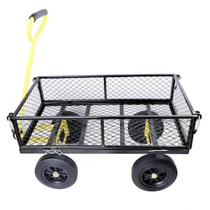 8.7 cu. ft. Black Folded Metal Garden Cart, Firewood Cart, Tools Wagon Cart for Outdoor, Farm, Yard, Garden