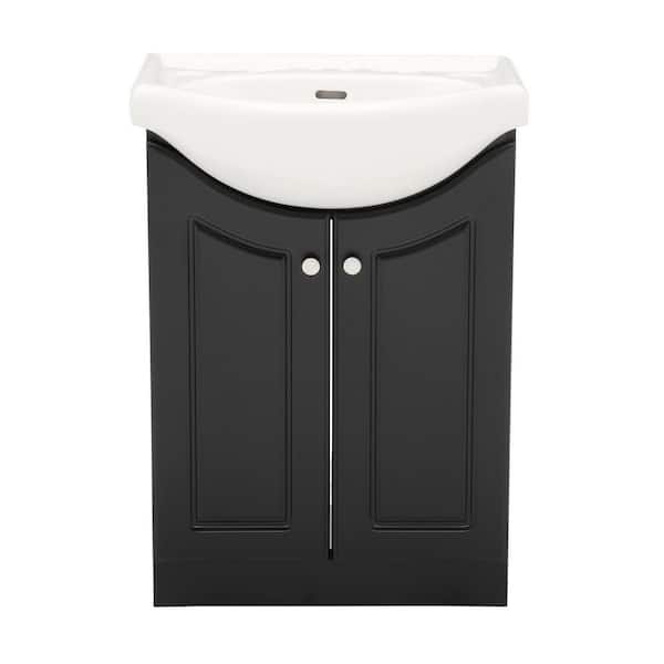 24 in. W Standard Vanity in Satin Black Color with Ceramic Vanity Top in White with White Basin