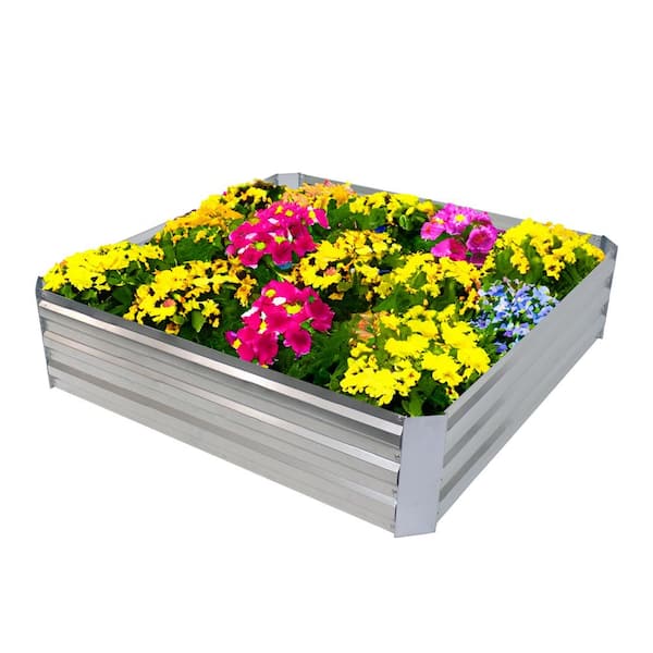 Sunnydaze 47 in. x 47 in. x 11.5 in. Galvanized Steel Square-Shaped Raised Garden Bed Silver