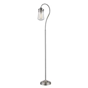 Celeste 58.25 in. Brushed Nickel 1 Light Architect Floor Lamp for Living Room with Clear Seedy Glass Shade