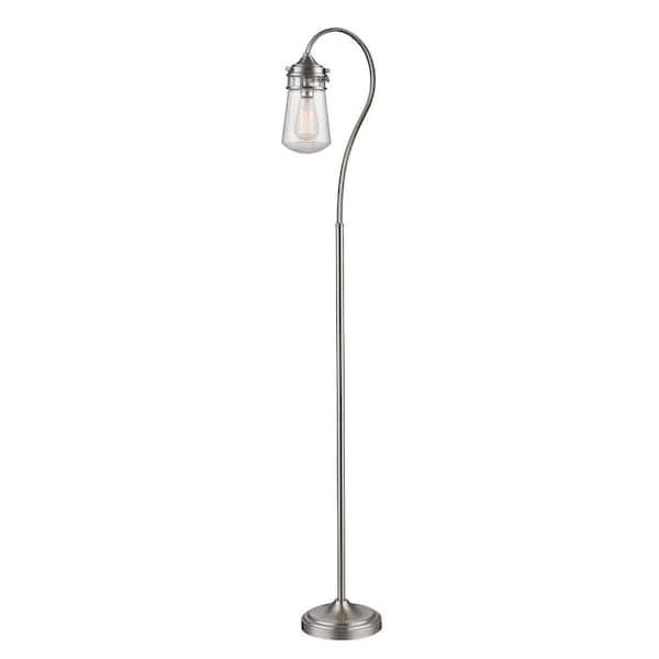 Unbranded Celeste 58.25 in. Brushed Nickel 1 Light Architect Floor Lamp for Living Room with Clear Seedy Glass Shade