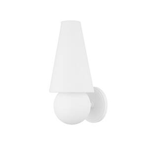 Cassius 1 White Wall Sconce with White Linen Shade