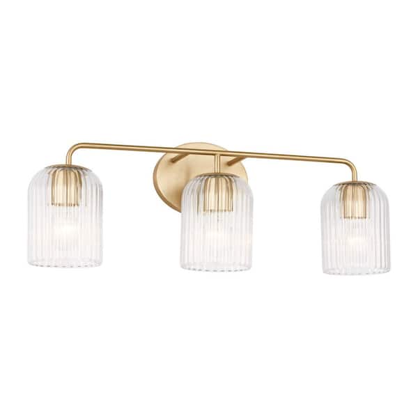 Generation Lighting - Eisele 24 in. W x 8.375 in. H 3-Light Satin Brass Dimmable Bathroom Vanity Light with No Bulbs Included
