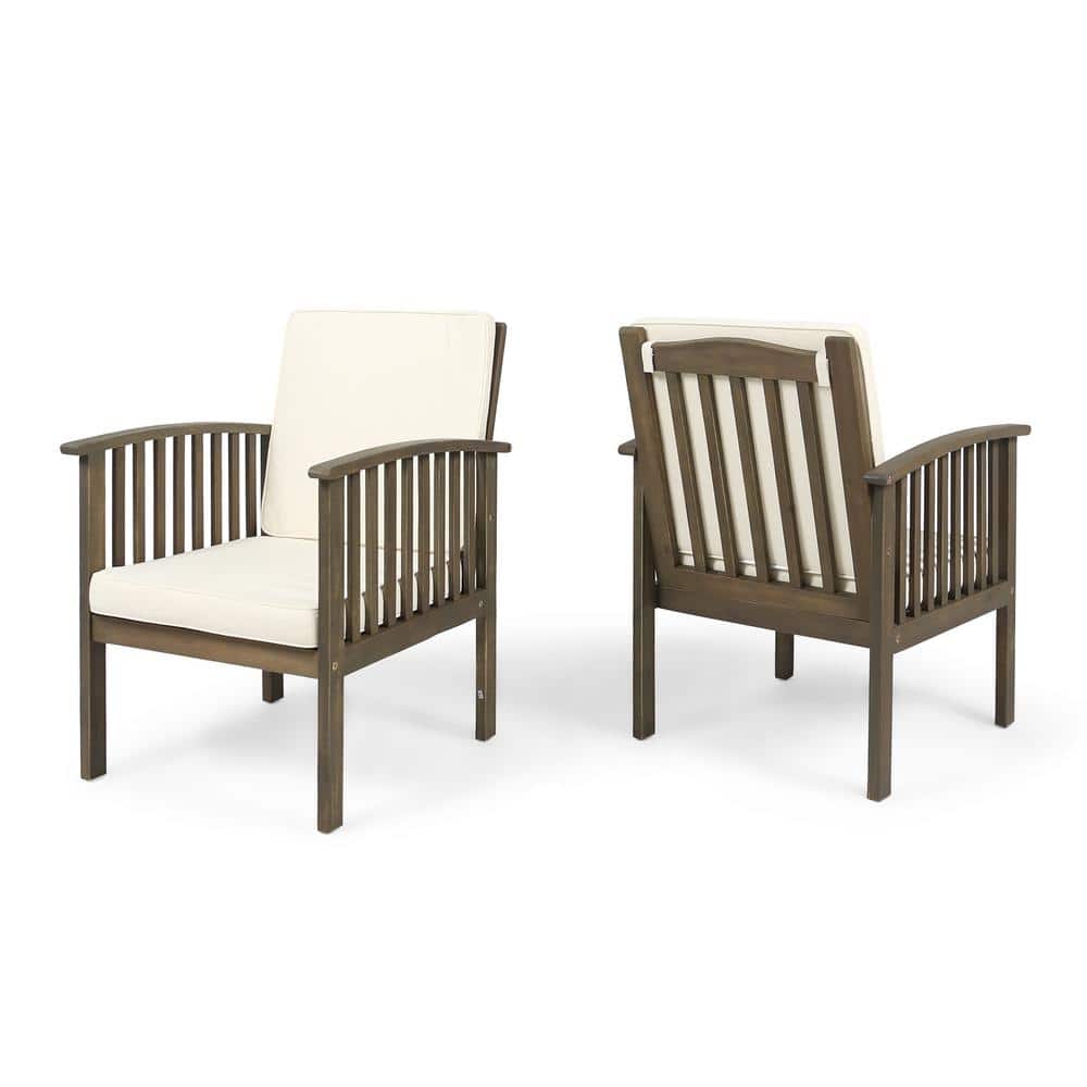 Gray Acacia Wood Outdoor Club Chairs with Cream Cushions
