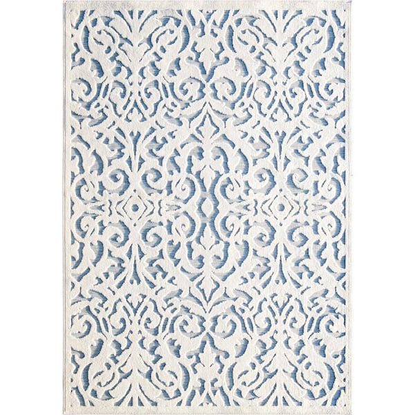 My Texas House Lady Bird Natural Blue 4 ft. x 6 ft. Indoor/Outdoor Area Rug