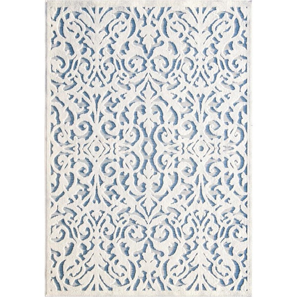 My Texas House Lady Bird Natural Blue 5 ft. x 8 ft. Indoor/Outdoor Area Rug