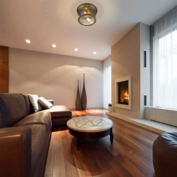 Heritage Brass 13.5" Flush Mount Light with Seeded Glass Shade