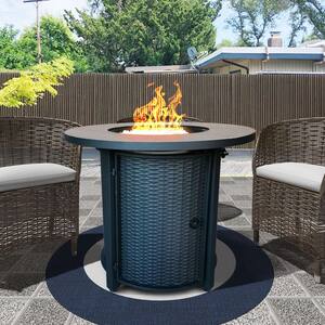 Bali Black Metal and Tile Round Fire Pit with Glass Rocks