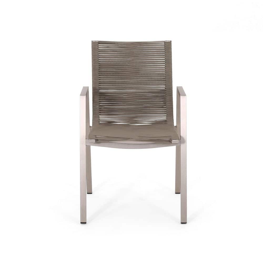 Silver Aluminum Frame Rope Weave Outdoor Dining Chair in Taupe with Sturdy Structure and Rust-resistant Set of 2 price history on PriceWatchPro