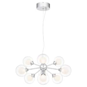 20-Watt Integrated LED Chrome Chandelier with Clear Outside and Frosted Inside Glass Shades