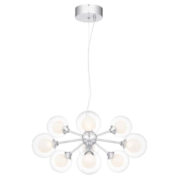 SMARTLite by NBG HOME 20-Watt Integrated LED Chrome Chandelier with Clear Outside and Frosted Inside Glass Shades