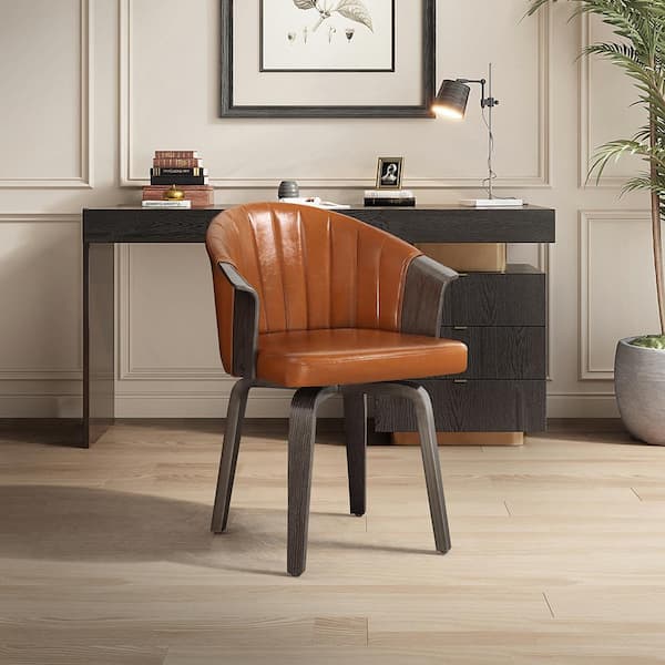 Art Leon Iya Brown Faux Leather Swivel Arm Chair with Wood Frame