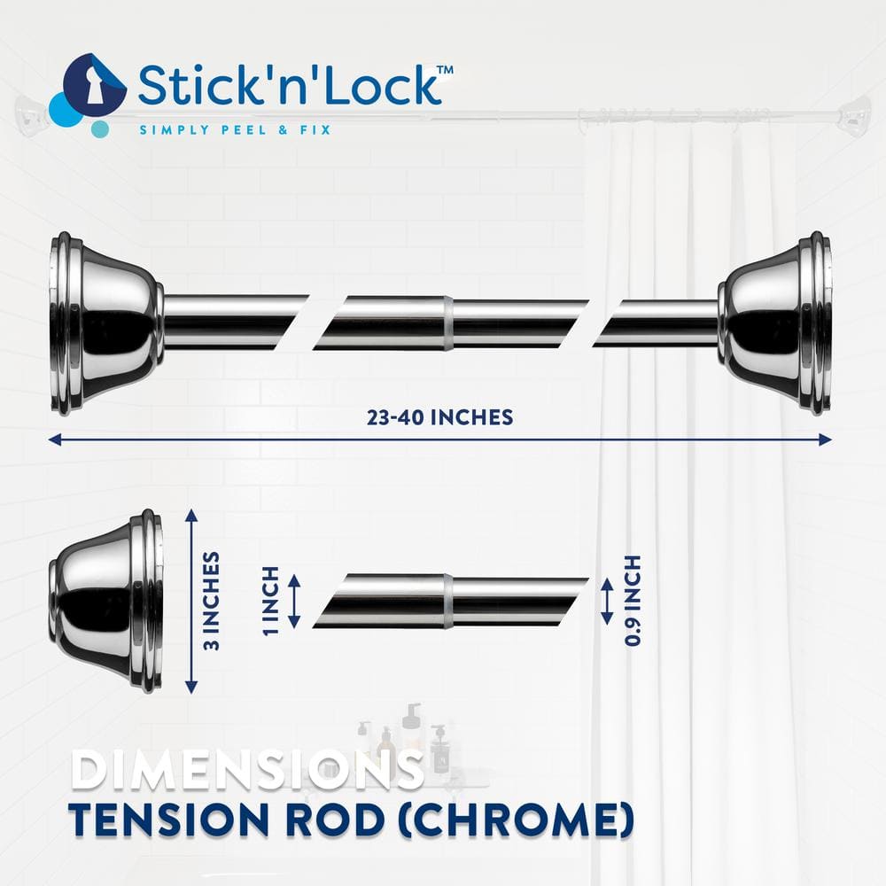 Stick N Lock Stainless Steel Adjustable 40" Tension Shower Curtain Rod