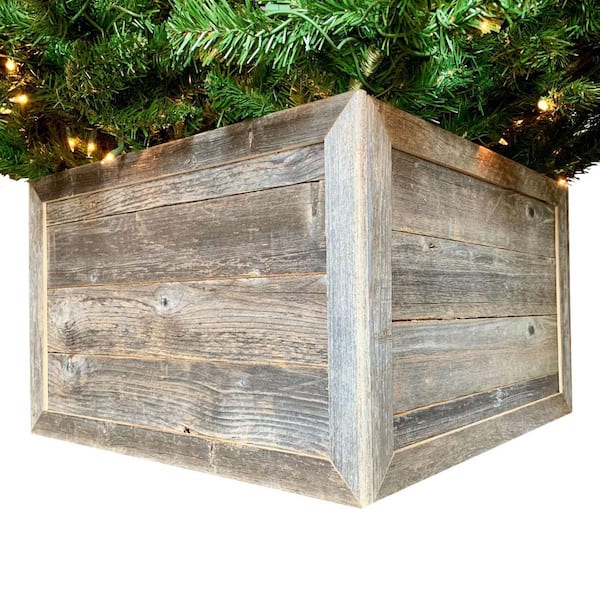 HomeRoots 28" Natural Weathered Gray Plank Christmas Tree Collar