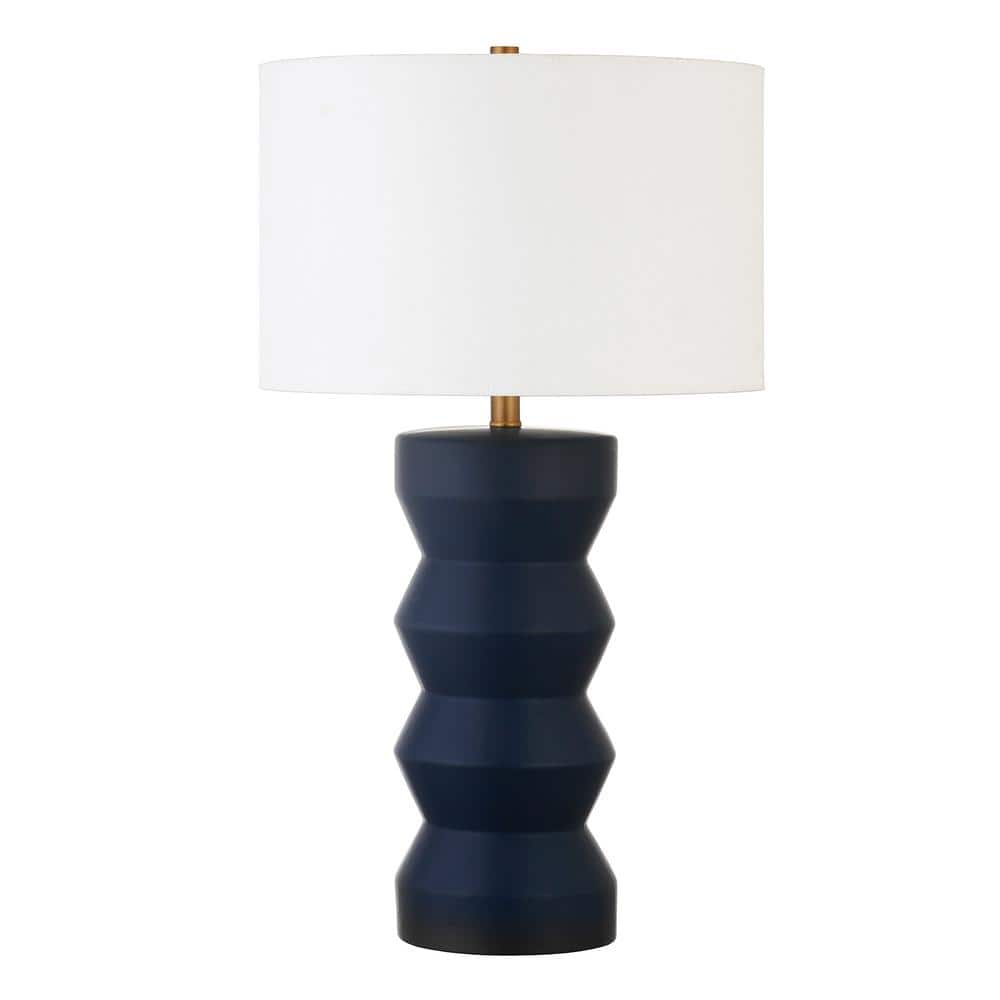 H-28.5H NAVY BLUE GLASS AND BRASS TABLE LAMP