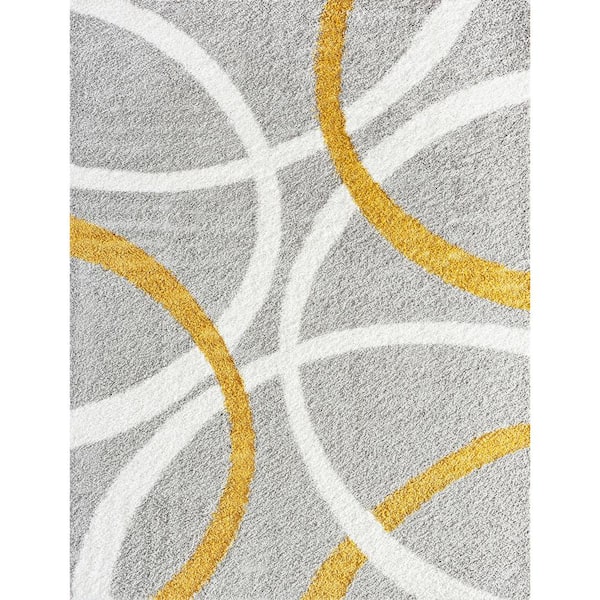Tayse Rugs Uptown Shag Silver 7 ft. x 9 ft. Abstract Indoor Area Rug