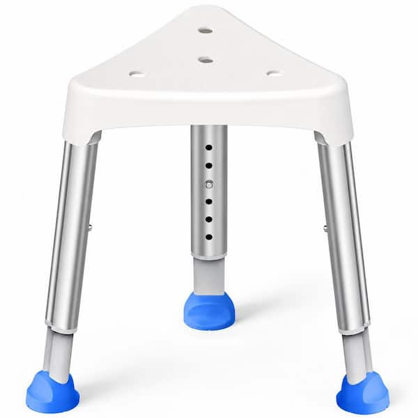 Aluminum White Space-Saving Triangular Shower Chair, Adjustable, Non-Slip Seat, Stable Bracing, Tool-Free Assembly