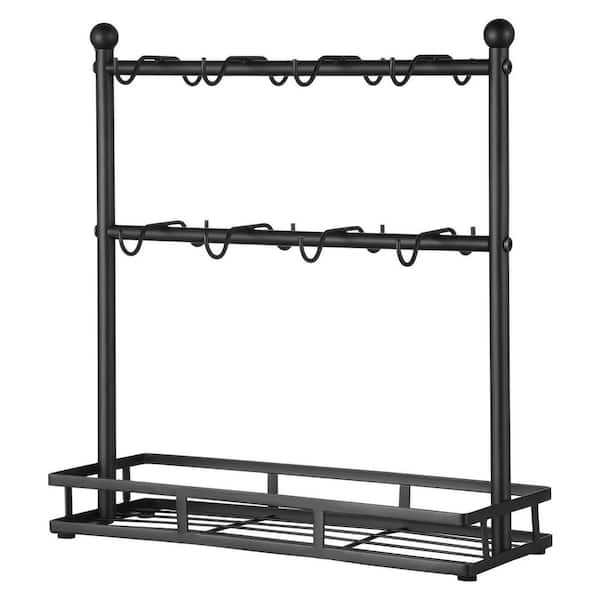 Coffee Mug Holder for Countertop 16-Hooks Cup Rack with Storage Base Organizer in Black