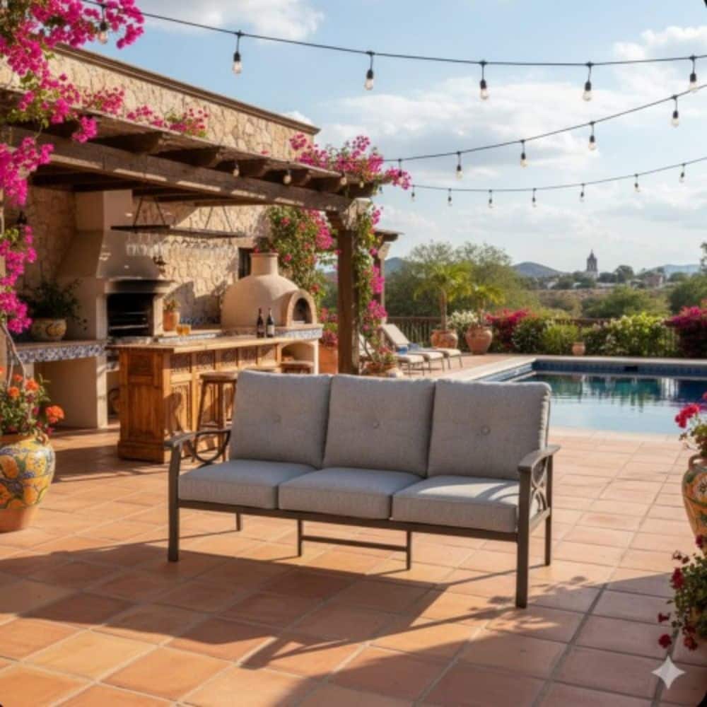 3-Seat Metal Outdoor Couch with Gray Cushions, Rust-Resistant Steel price history on PriceWatchPro