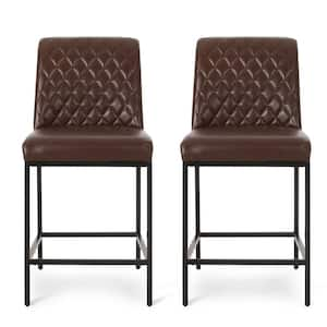 Berea 39.25 in. Dark Brown and Black Diamond Stitch Counter Stool (Set of 2)