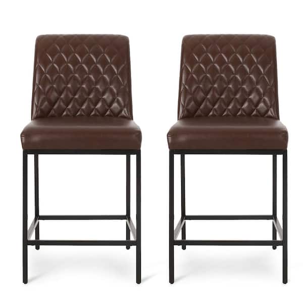Noble House Berea 39.25 in. Dark Brown and Black Diamond Stitch Counter Stool (Set of 2)