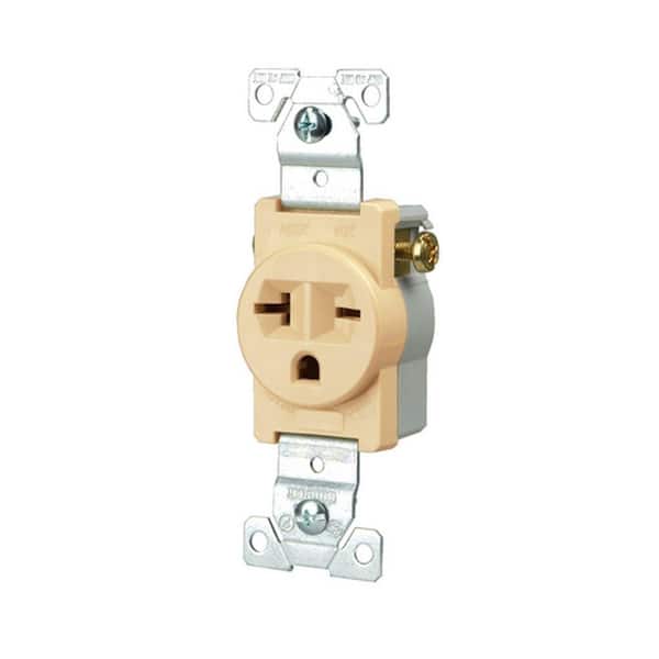 Eaton Commercial Grade 20 Amp Straight Blade Single Receptacle with Side Wiring, Ivory